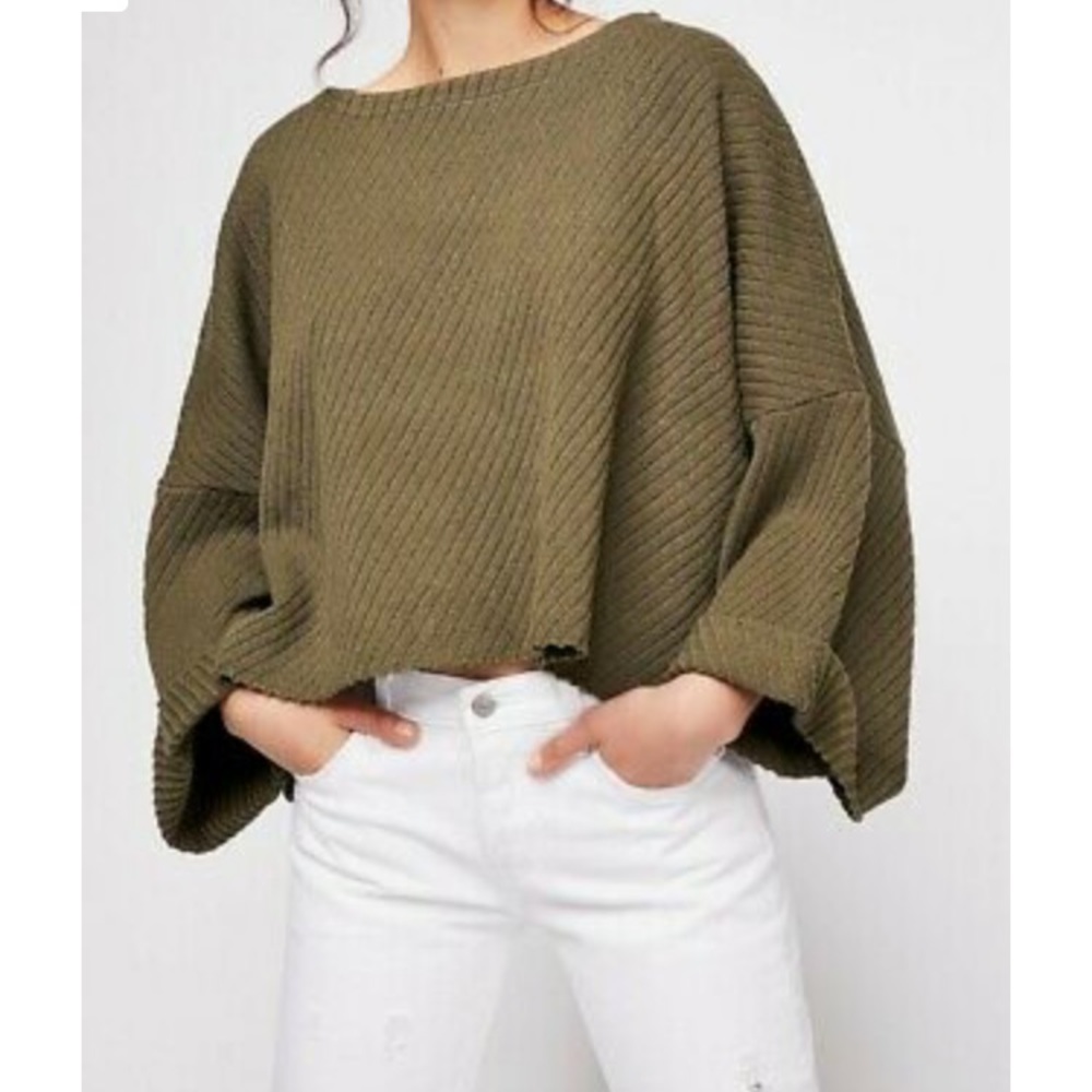 NWT FREE PEOPLE I Can't Wait Cropped Sweater Moss